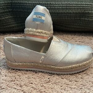TOMS Silver Espadrille Flats